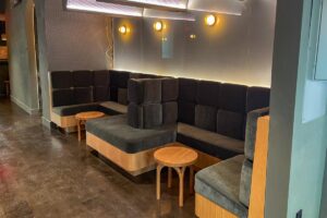 green banquette seating