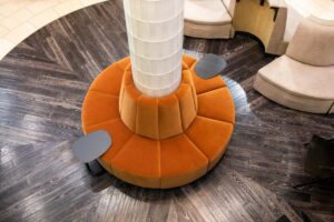 orange circular lobby custom banquette