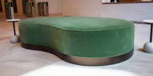green custom millwork banquette in lobby