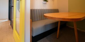custom banquette with storage cubicle