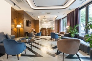 interior of a modern hotel lounge cafe bar restaurant